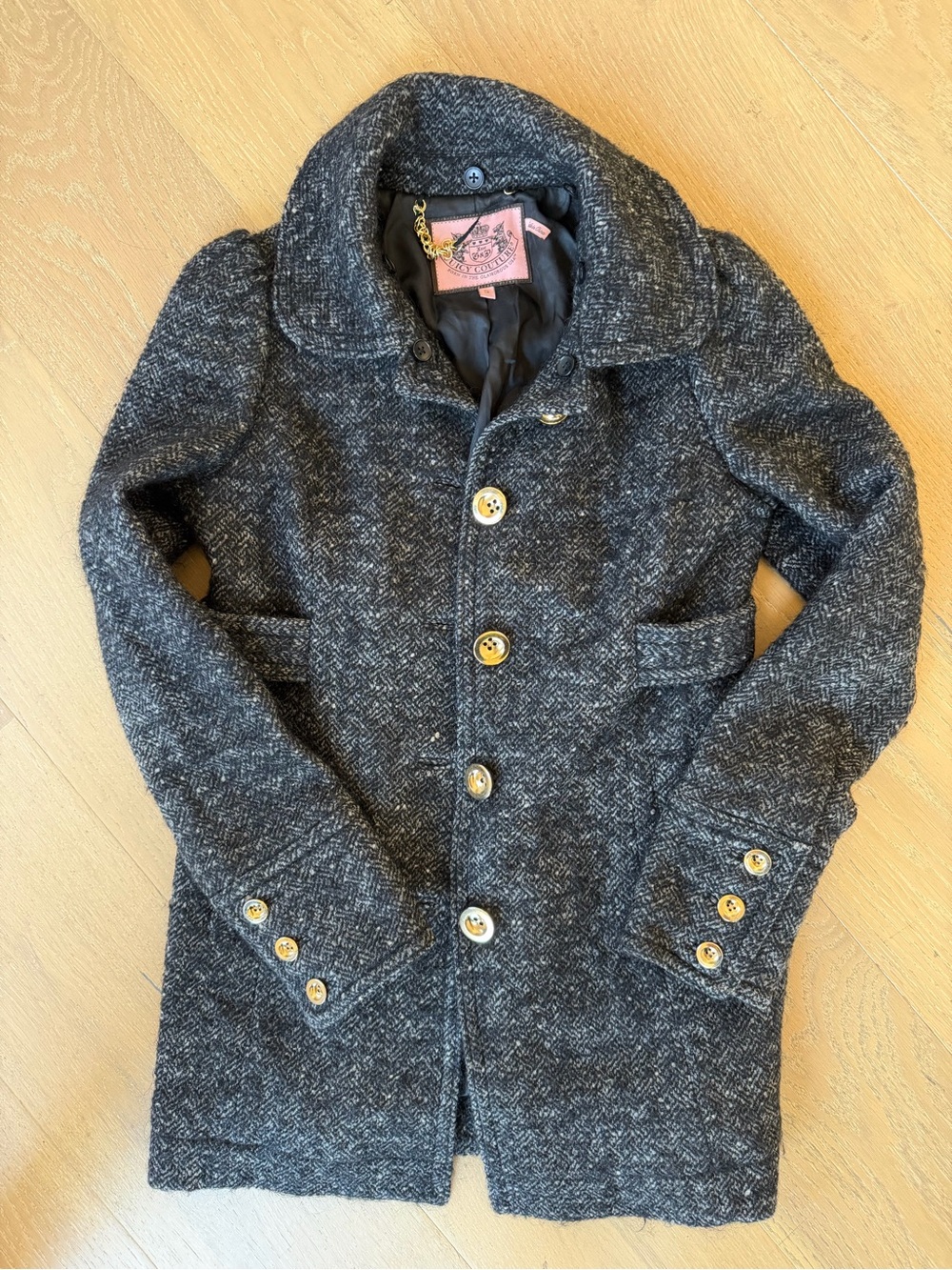 Juicy Couture Charcoal Herringbone Peacoat